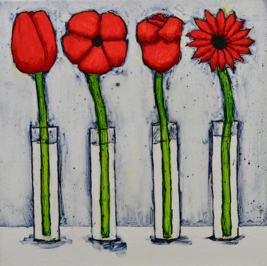 Four red flowers, tim shanley art